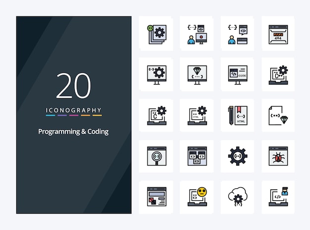 20 Programming And Coding line Filled icon for presentation Vector icons illustration
