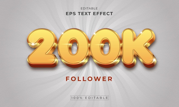 200k follower luxury golden editable 3d text effect premium vector
