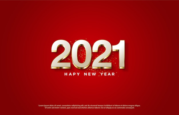 2021 happy new year with elegant white numbers and gold lines.