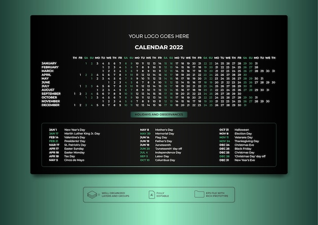 2022 Black amp Harvey Horizontal Desktop Calendar