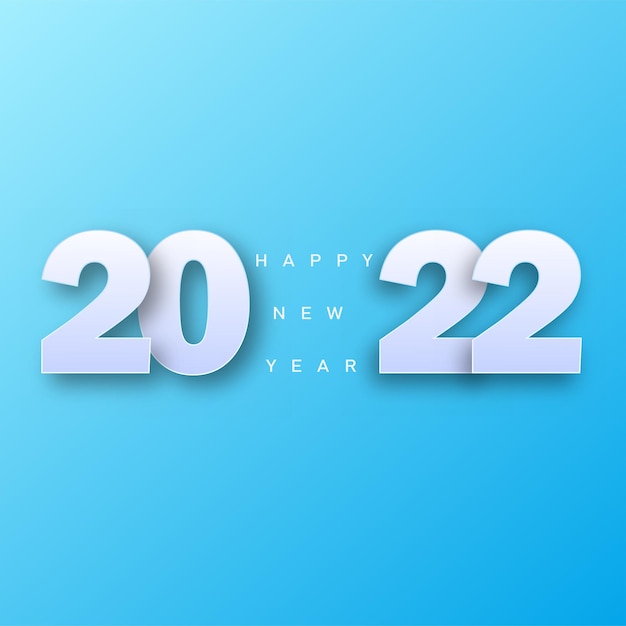 2022 Happy New Year card with white numbers on blue background. Vector.