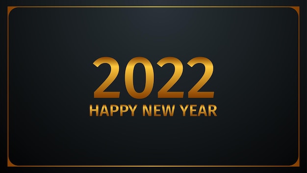 2022 happy new year greeting card in gold and black color