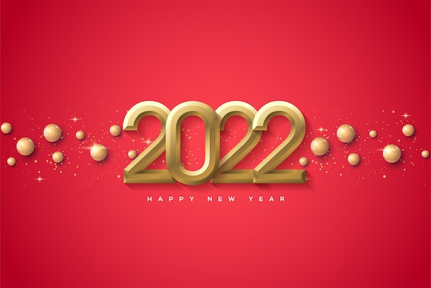 2022 happy new year with golden numbers and gold details
