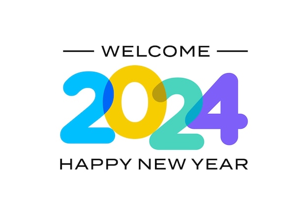 2024 number text happy new year overlapping color vector design template