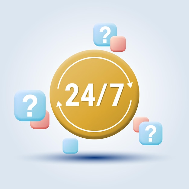 24-hour service cartoon style vector concept illustration