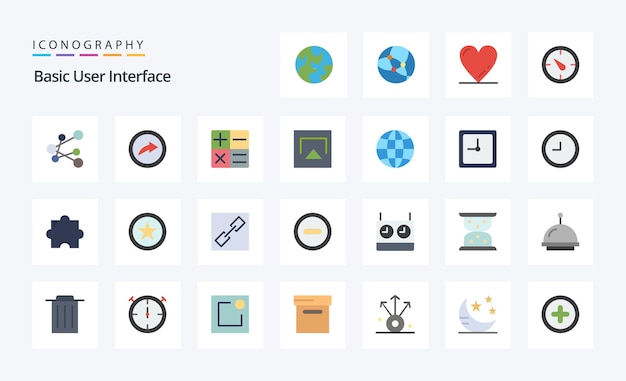 25 basic flat color icon pack