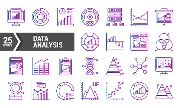 25 data analysis icons in gradient style