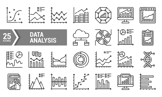 25 Data Analysis Line Icons for Business Presentations