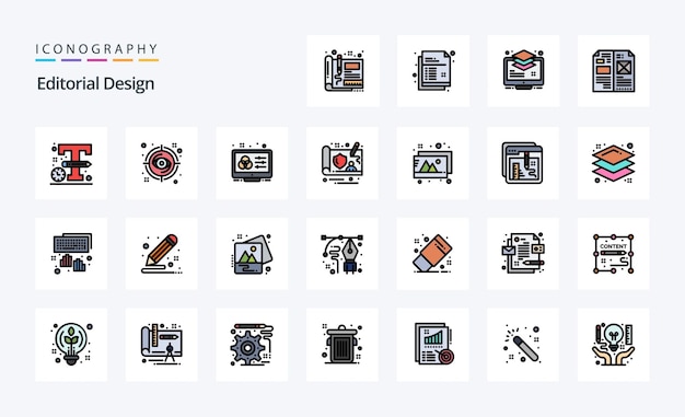 25 Editorial Design Line Filled Style icon pack Vector iconography illustration