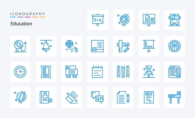 25 education blue icon pack vector icons illustration