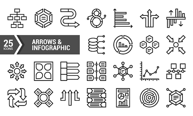 25 Lineal Arrows and Infographic Icons for Design Projects