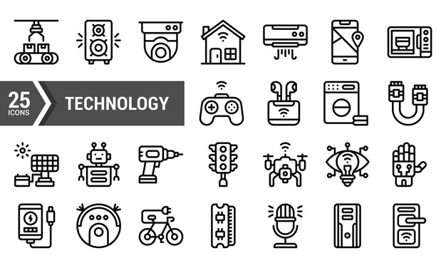 25 Technology Line Icons for Design Projects