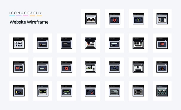 25 Website Wireframe Line Filled Style icon pack Vector iconography illustration