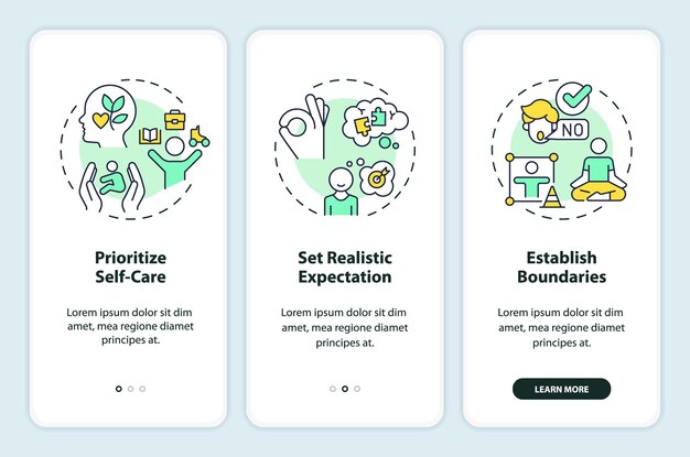 2D icons representing parenting children thin line mobile app screen set Walkthrough 3 steps colorful graphic instructions with line icons concept UI UX GUI template