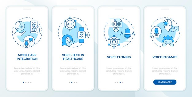 2d icons representing voice assistant mobile app screen set