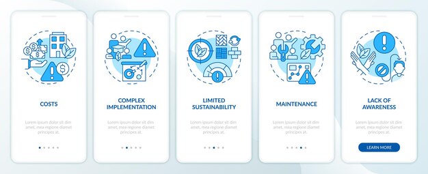 2d thin line icons representing sustainable office mobile app screen set 5 steps graphic instructions ui ux gui template