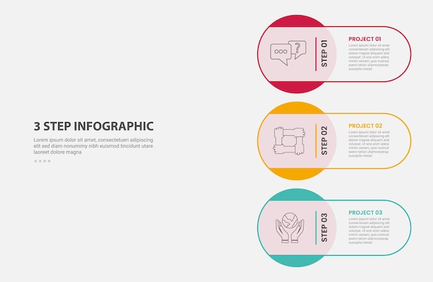 3 points template infographic outline style with 3 point step template with big circle stacking on vertical layout for slide presentation