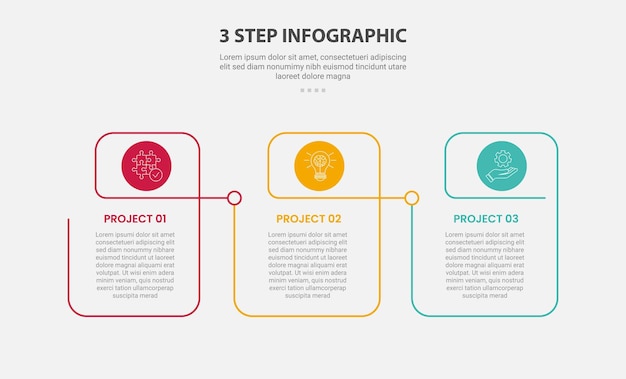 3 points template infographic outline style with 3 point step template with creative linked table with circle header for slide presentation