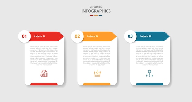 3 points template infographic with table box container with circle and arrow direction with drop shadow style with three stage list information