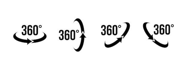 360 rotation icon set 360 degree rotate vector illustration 360 angle arrow pictogram panorama view