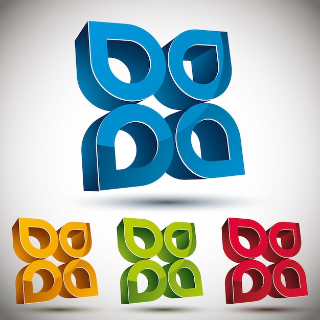 3d abstract icon with 4 elements, vector set.