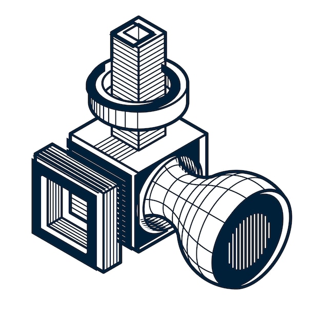 3d abstract isometric construction, vector polygonal shape.