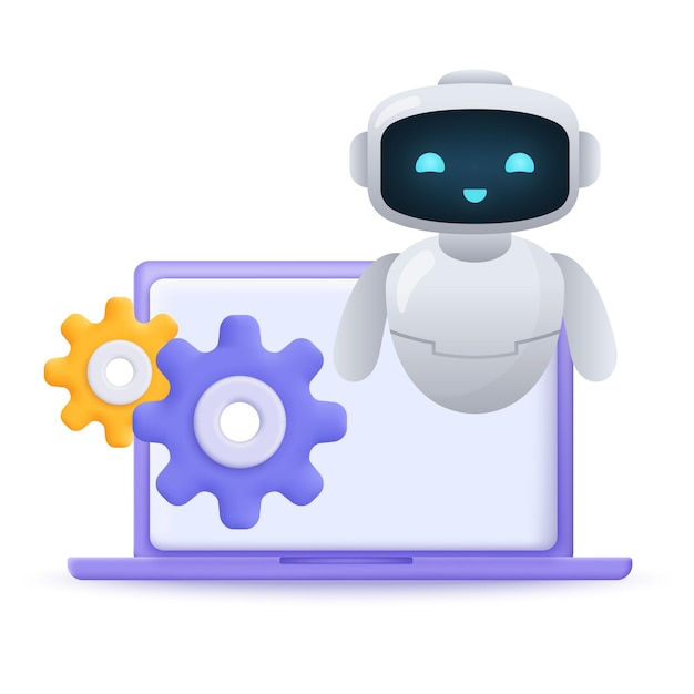 3D Ai chatbot Icon with gear and laptop