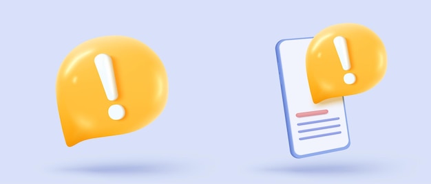 3d alert notice icon sign on speech bubble negative check list buttons choice for false urgency correct tick message reminder for problem 3d emergency icon vector render illustration