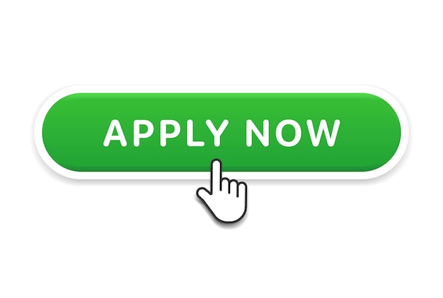 3d apply now button application icon hand cursor hand pointer clicking click here banner push button