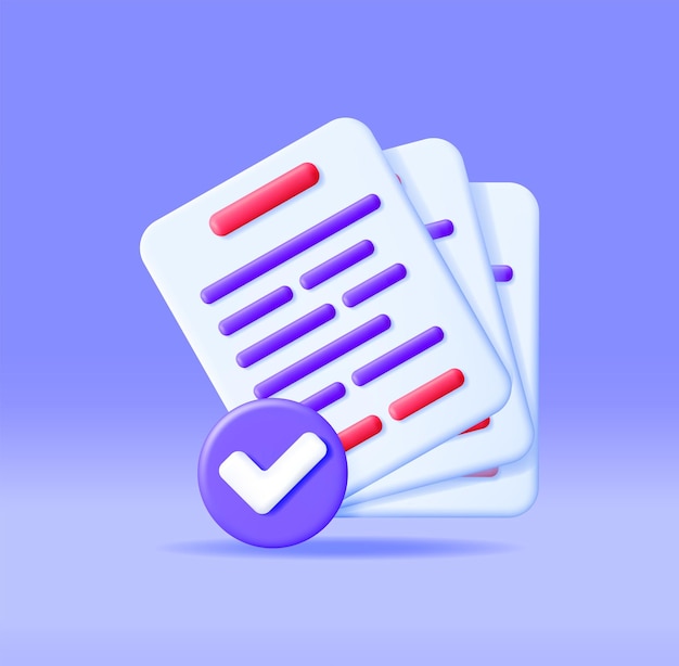 3d approved documents papers icon isolated
