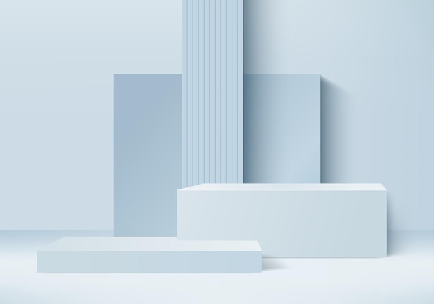 3d background products display podium scene with geometric platform. background 3d rendering with podium. Stage showcase on pedestal display blue studio