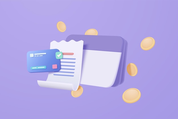 3d bank account book passbook with credit card financial online purchase and transaction fund transfer business invoice bill banking payment receipt concept 3d icon vector render illustration