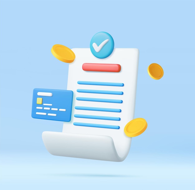 3D bill payment with credit cardcheck and golden coins financial for online shopping bill online payment credit card with payment protection concept 3D Rendering Vector illustration