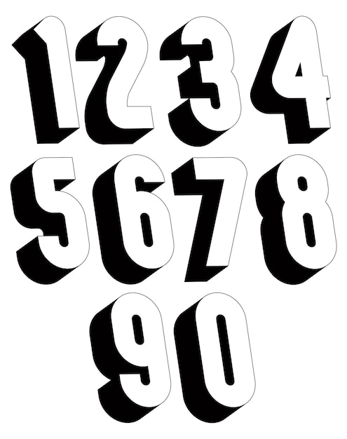3d black and white numbers, stylish simple shaped numerals for design.