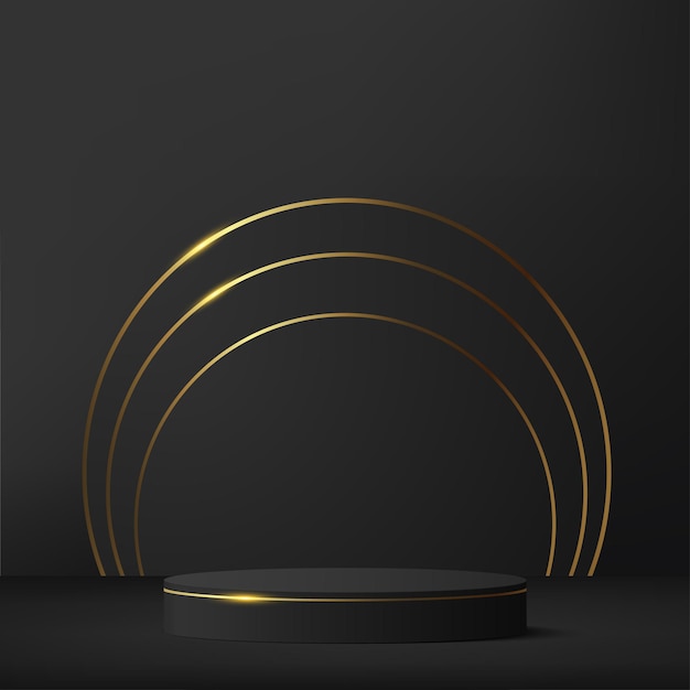 3d black color podium and minimal black gold color Vector