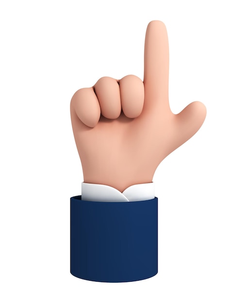 3D cartoon hand with finger pointing up isolated on white background. Vector illustration