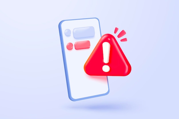 3d check wrong icon on mobile phone negative check list button choice for false correct tick problem fail on application emergency icon vector with shadow 3D rendering illustration