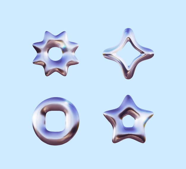 3d chrome metal shape element for design in Y2K style