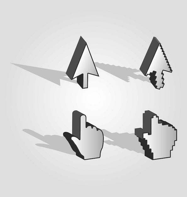 3D Computer Pointers Pixelated View And Vector View 3D Computer Isometric View