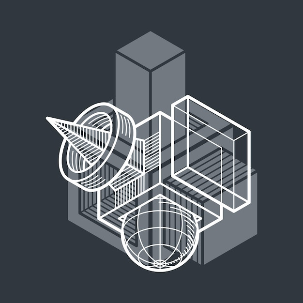3D design, abstract vector dimensional cube shape.