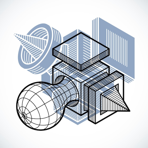 3D design, abstract vector dimensional cube shape.