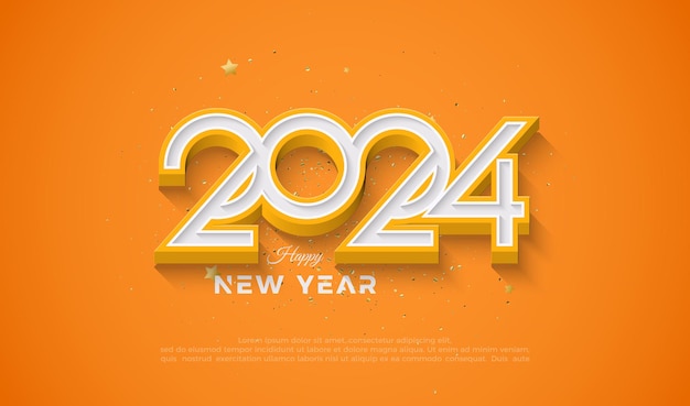 3d design happy new year 2024 with soft and bright orange color Premium vector design for banners posters and celebration greetings