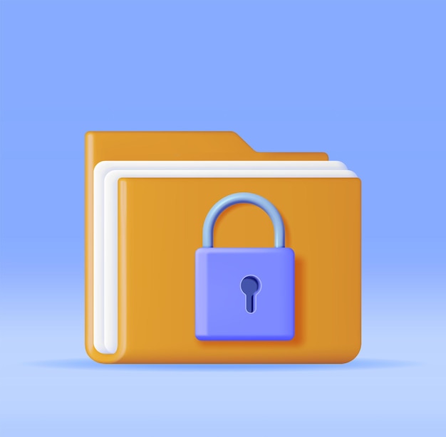 3d document folder with padlock