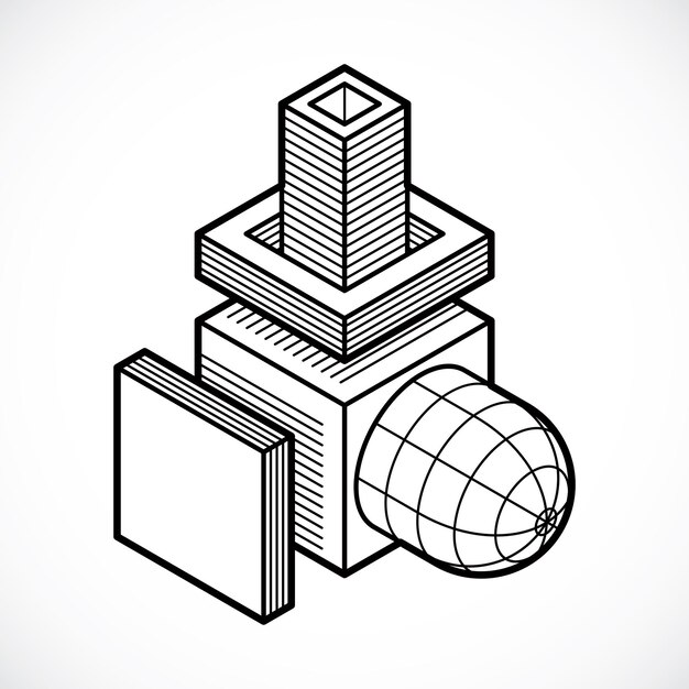3D engineering vector, abstract shape made using cubes and geometric forms.