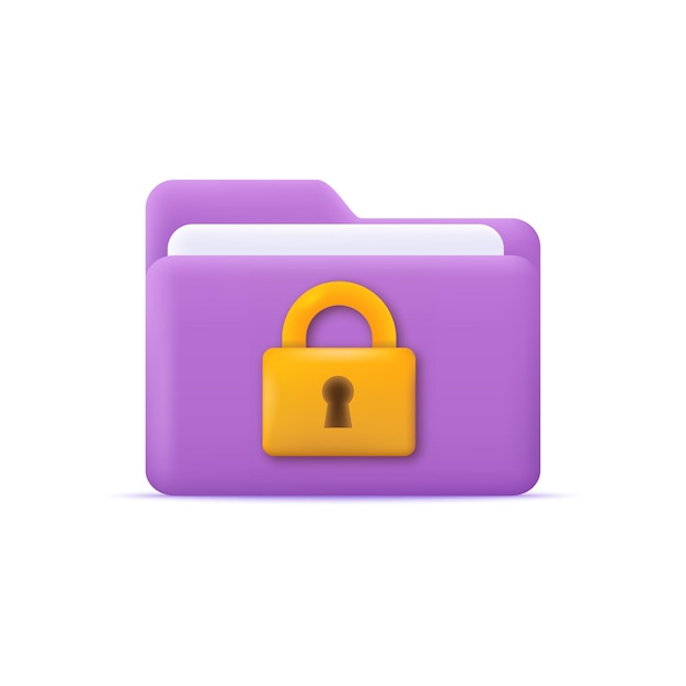 3d folder with locked padlock security concept vector