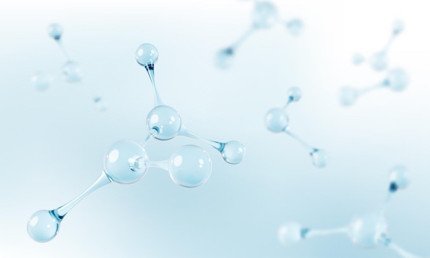 3D glass molecules or atoms on light blue background Science or medical background Vector 3d