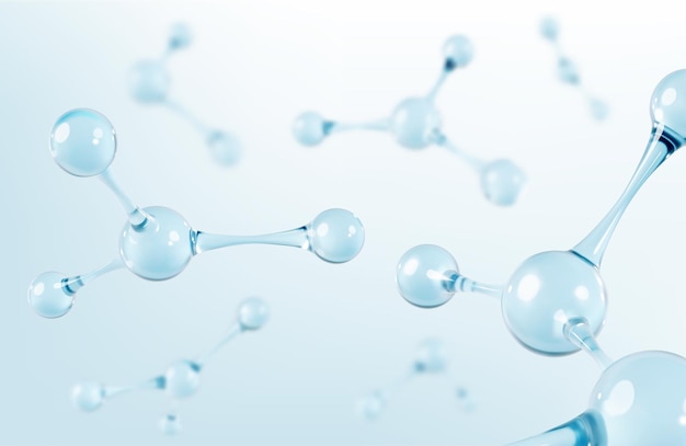3D glass molecules or atoms on light blue background Science or medical background Vector 3d