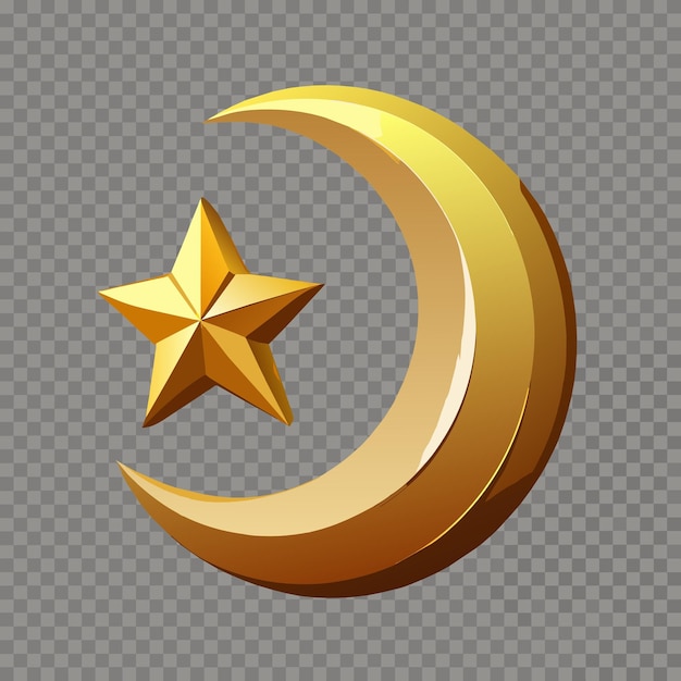 3d golden reflective crescent moons with star decorative vector elements for muslim holidays isolated on transparent background