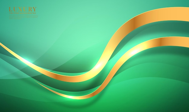 3D green luxury abstract background overlap layers on bright with golden curve decoration