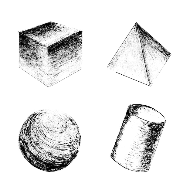 3d hand drawn geometric shapes set